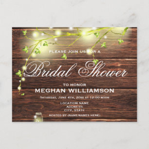 Carte Postale Rustic Wood Mason éclaire l'invitation de la douch