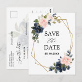 Carte Postale Rustic Wood Navy Blush Géométrique Enregistrer la (Devant / Derrière)