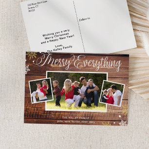 Carte postale Rustic Wood Three Photo Holiday