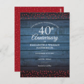 Carte Postale Rustique 40e Anniversaire Épargnez la Date Cœurs R (Devant / Derrière)