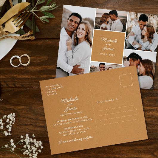 Carte Postale Rustique 5 Photo Faux Kraft Faire-part de mariage