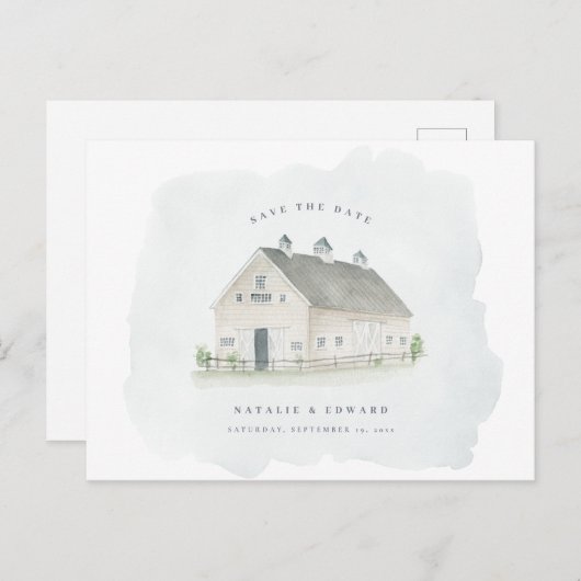 Carte Postale rustique aquarelle grange mariage enregistrer la d (Devant / Derrière)