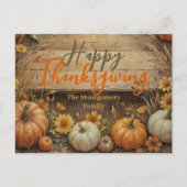 Carte Postale Rustique Automne Élégante Fleurs Citrouilles Thank (Devant)