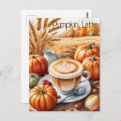 Carte Postale Rustique Automne Harvest Citrouille Spice Latte (Devant / Derrière)
