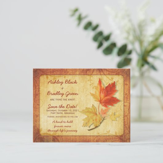 Carte Postale Rustique Automne Maple Feuilles mariage Enregistre (Debout devant)