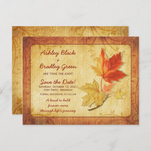 Carte Postale Rustique Automne Maple Feuilles mariage Enregistre (Devant / Derrière)