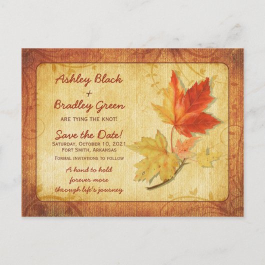 Carte Postale Rustique Automne Maple Feuilles mariage Enregistre (Devant)