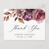 Carte Postale Rustique Automne Marsala Floral Mariage Merci (Devant)