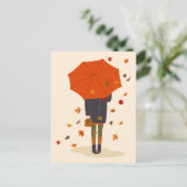 Carte Postale Rustique Autumn Umbrella Girl (Debout devant)