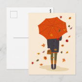 Carte Postale Rustique Autumn Umbrella Girl (Devant / Derrière)