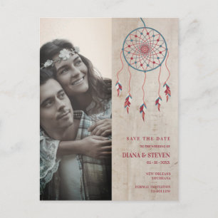 Carte Postale Rustique Boho Dreamcatcher Photo Couple Fiançaille