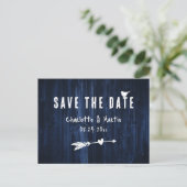 Carte Postale Rustique Boho Heart Marine Blue Wedding Enregistre (Debout devant)
