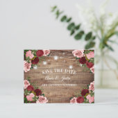 Carte Postale Rustique Bois Bourgogne Blush Rose Floral Date de  (Debout devant)