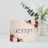 Carte Postale Rustique Bois Bourgogne Floral Mariage RSVP Répons (Debout devant)