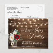 Carte Postale Rustique Bourgogne Floral Mason Jar Enregistrer la (Devant / Derrière)