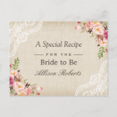 Carte Postale Rustique Burlap Dentelle Florale Mariée Pour Être (Devant)