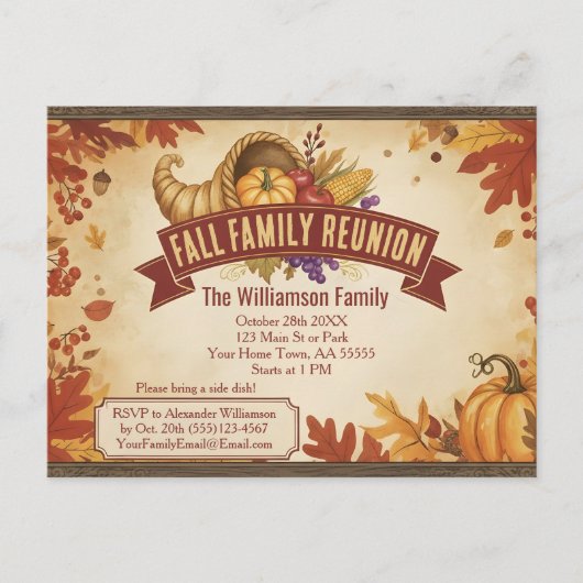 Carte postale Rustique Cornucopia Fall Reunion Inv (Devant)