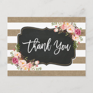 Carte Postale Rustique Country Linen Burlap Floral Merci
