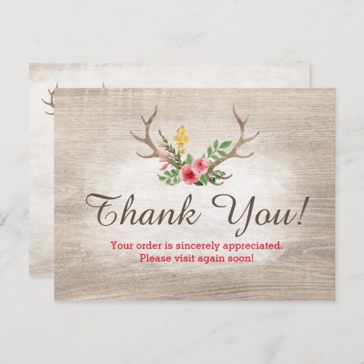 Carte Postale Rustique Deer Antler Bohème Floral Merci (Devant / Derrière)