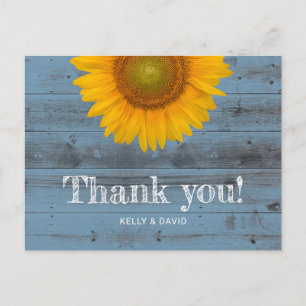Carte Postale Rustique Dusty Bleu Grange Merci de tournesol en b