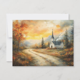 Carte Postale Rustique église d'automne aquarelle peinture