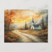 Carte Postale Rustique église d'automne aquarelle peinture (Devant)