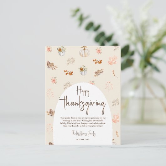 Carte Postale Rustique Elegant Automne Thanksgiving Salutation (Debout devant)