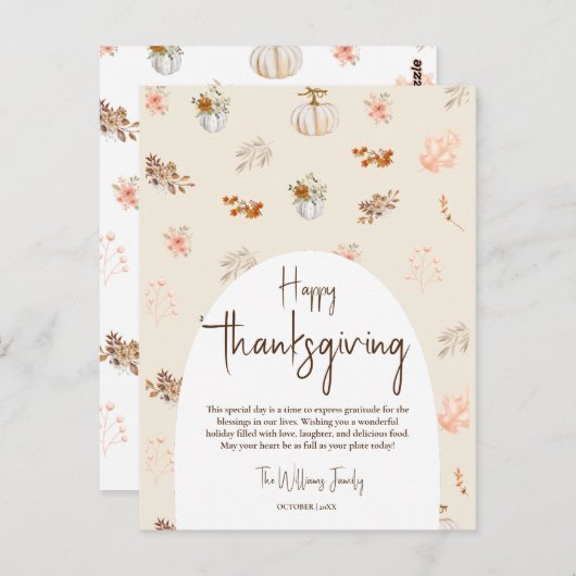 Carte Postale Rustique Elegant Automne Thanksgiving Salutation (Devant / Derrière)