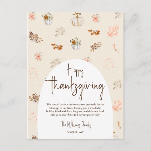 Carte Postale Rustique Elegant Automne Thanksgiving Salutation (Devant)