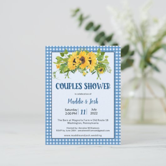 Carte Postale Rustique En vichy Tournesols Couple Shower Invitat (Debout devant)