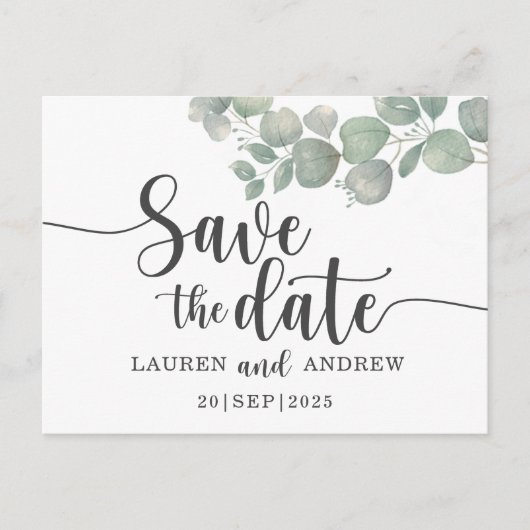 Carte Postale Rustique Eucalyptus Sage mariage vert Enregistrer  (Devant)