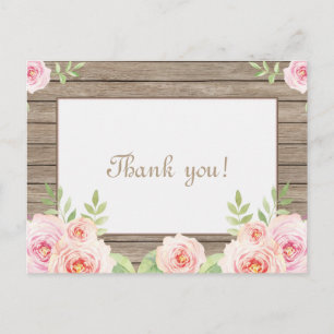 Carte Postale Rustique Floral vieux Mariage Merci