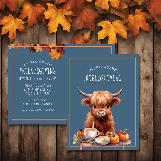 Carte postale Rustique Highland Cow Friendsgiving 