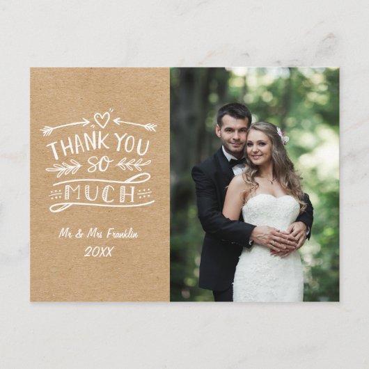Carte Postale Rustique Kraft Boho Mariage Photo Merci Postcard (Devant)