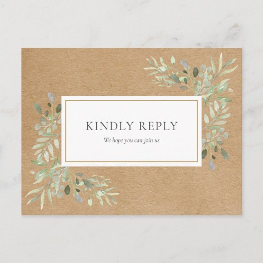 Carte Postale Rustique Kraft Green Wedding RSVP Invitation (Devant)