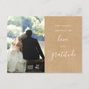Carte Postale Rustique Kraft Script Mariage photo Merci 