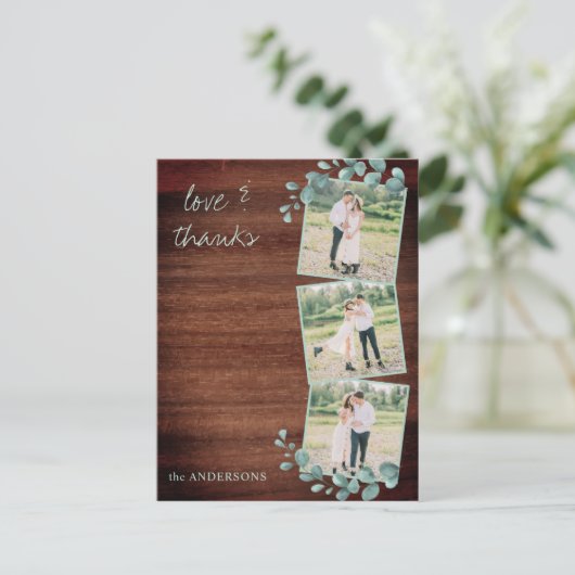 Carte Postale Rustique Mariage Merci Vert Photo Collage (Debout devant)