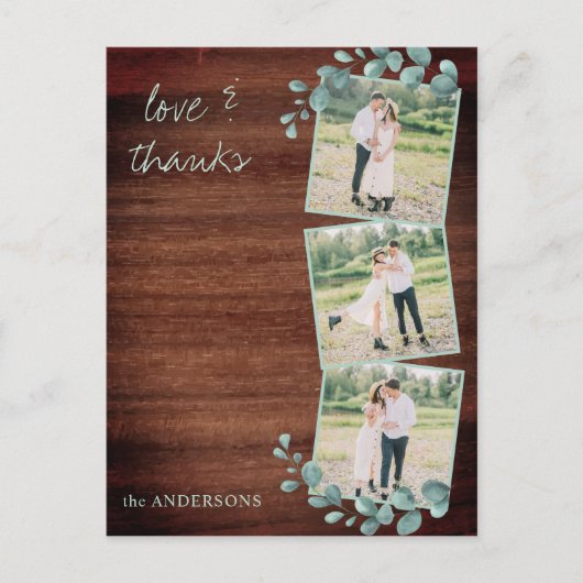 Carte Postale Rustique Mariage Merci Vert Photo Collage (Devant)