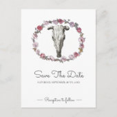 Carte Postale Rustique Mariage Vache Crâne Roses Rose Enregistre (Devant)