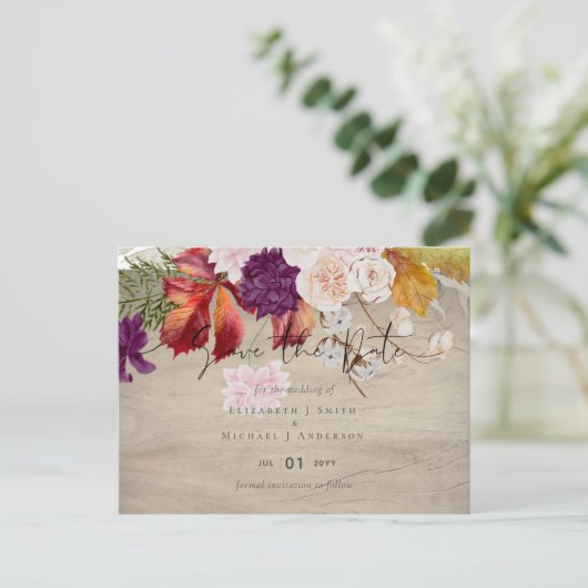 Carte Postale Rustique Maroon Ginger Blush Wedding Enregistrer l (Debout devant)