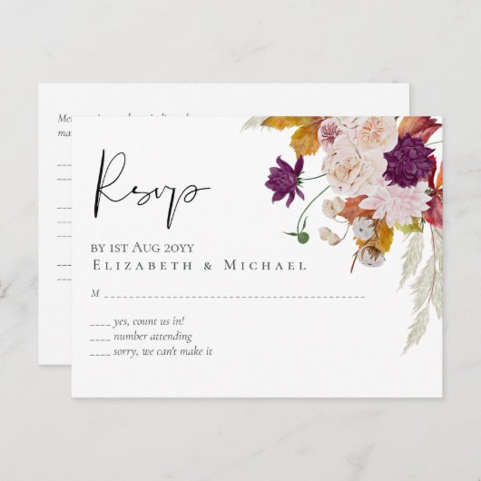 Carte Postale Rustique Maroon Ginger Blush Wedding RSVP (Devant / Derrière)