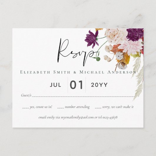 Carte Postale Rustique Maroon Ginger Blush Wedding RSVP (Devant)