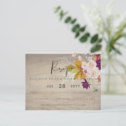 Carte Postale Rustique Maroon Ginger Blush Wedding RSVP (Debout devant)