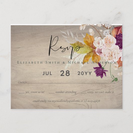 Carte Postale Rustique Maroon Ginger Blush Wedding RSVP (Devant)