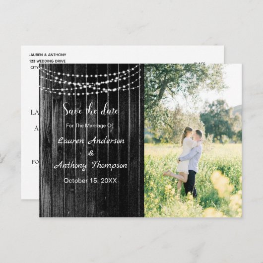 Carte Postale Rustique Mason Jar Éclairage Mariage Enregistrer L (Devant / Derrière)