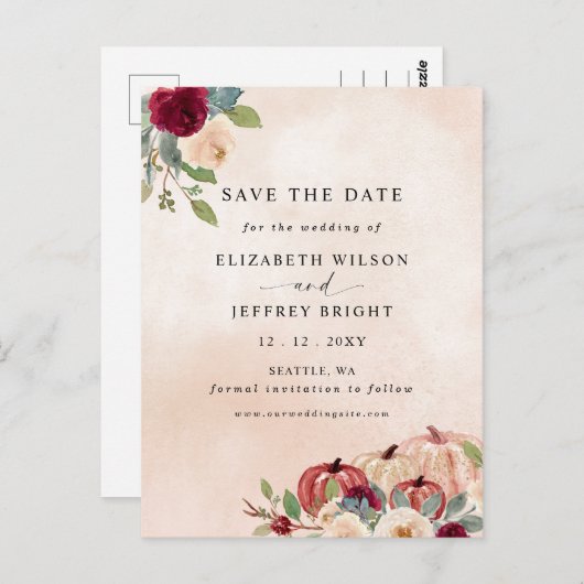 Carte Postale Rustique moderne Citrouille pays automne Enregistr (Devant / Derrière)