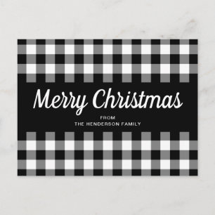 Carte Postale Rustique Noël joyeux carreaux Gingham noir blanc