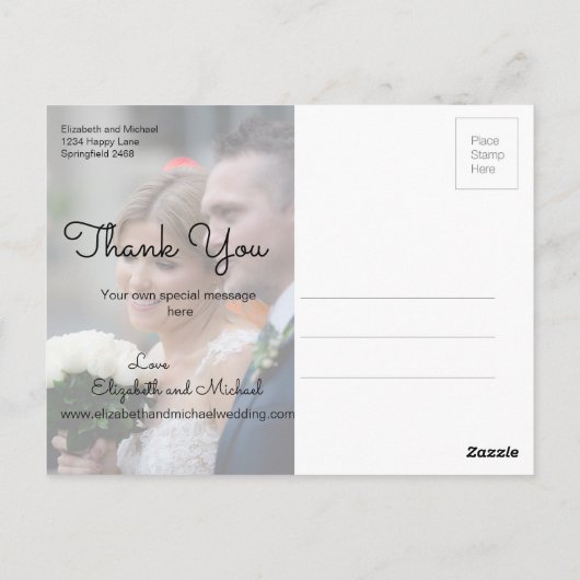 Carte Postale Rustique Photo Chic Mariage moderne Merci (Dos)