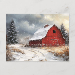 Carte Postale Rustique Red Grange Winter Pittoresque Art
