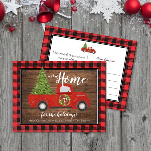 Carte Postale Rustique Rouges de Noël Camion Plaid Bois Moving